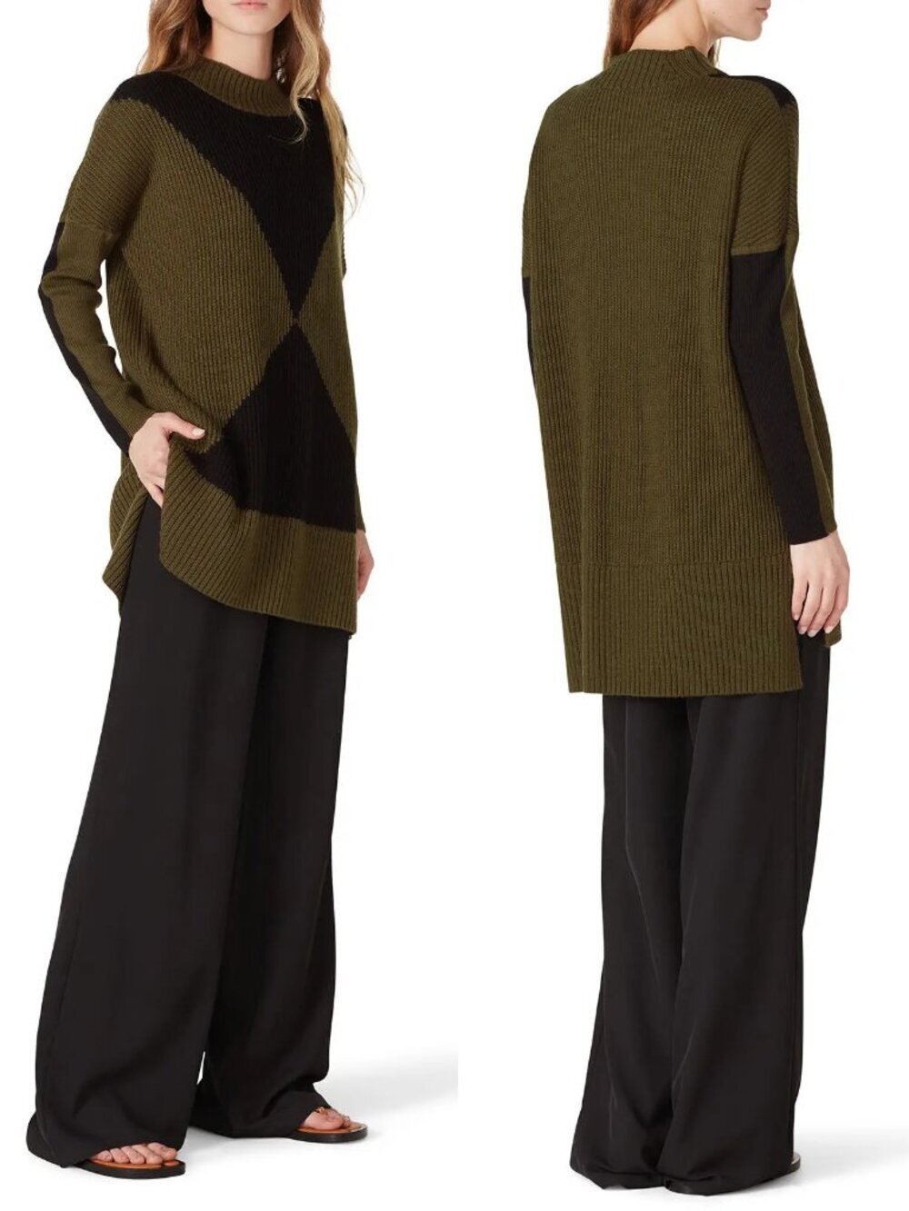 Victor Alfaro Collective Wool Blend Colorblock Oversized Olive Sweater Size S